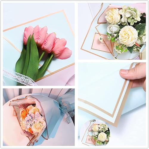 Miniatura 3 de 20 hojas de papel de regalo de flores con borde de oro rosa, suministros de ramo de floristas, manualidades, embalaje de regalo o embalaje de caja
