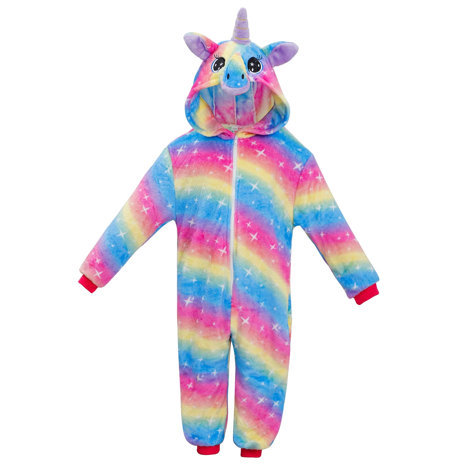 KAKU NANU Einhorn Onesie für Mädchen 2-10 Jahre,Strampelanzug Fleece Overall mit Reißverschluss 2 Taschen
