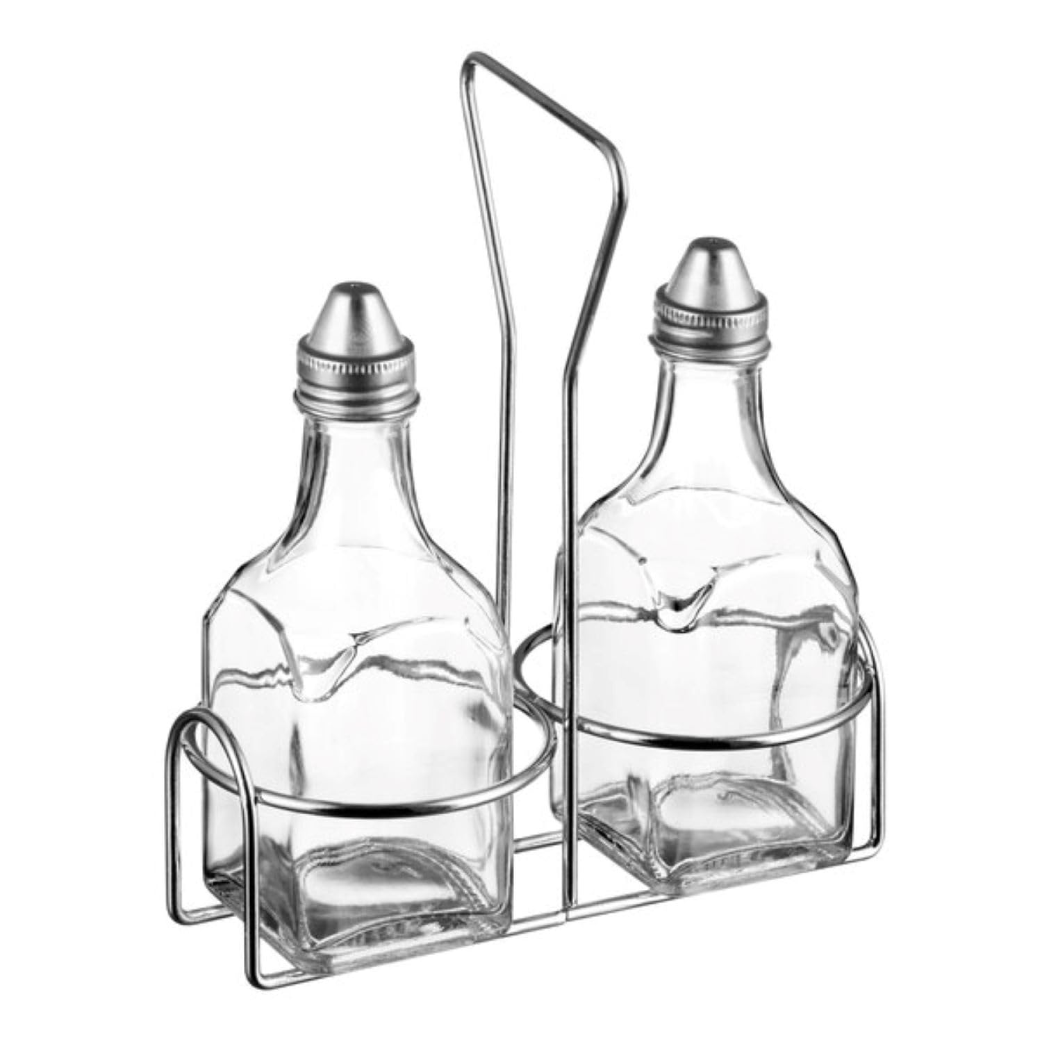Fonteme 6 Oz. Oil And Vinegar Cruet Set Of 2 | Stainless Steel Chrome Plated Rack | Square Glass Bottles | Salad Dressing Bottles | 6oz, Clear [1PK]