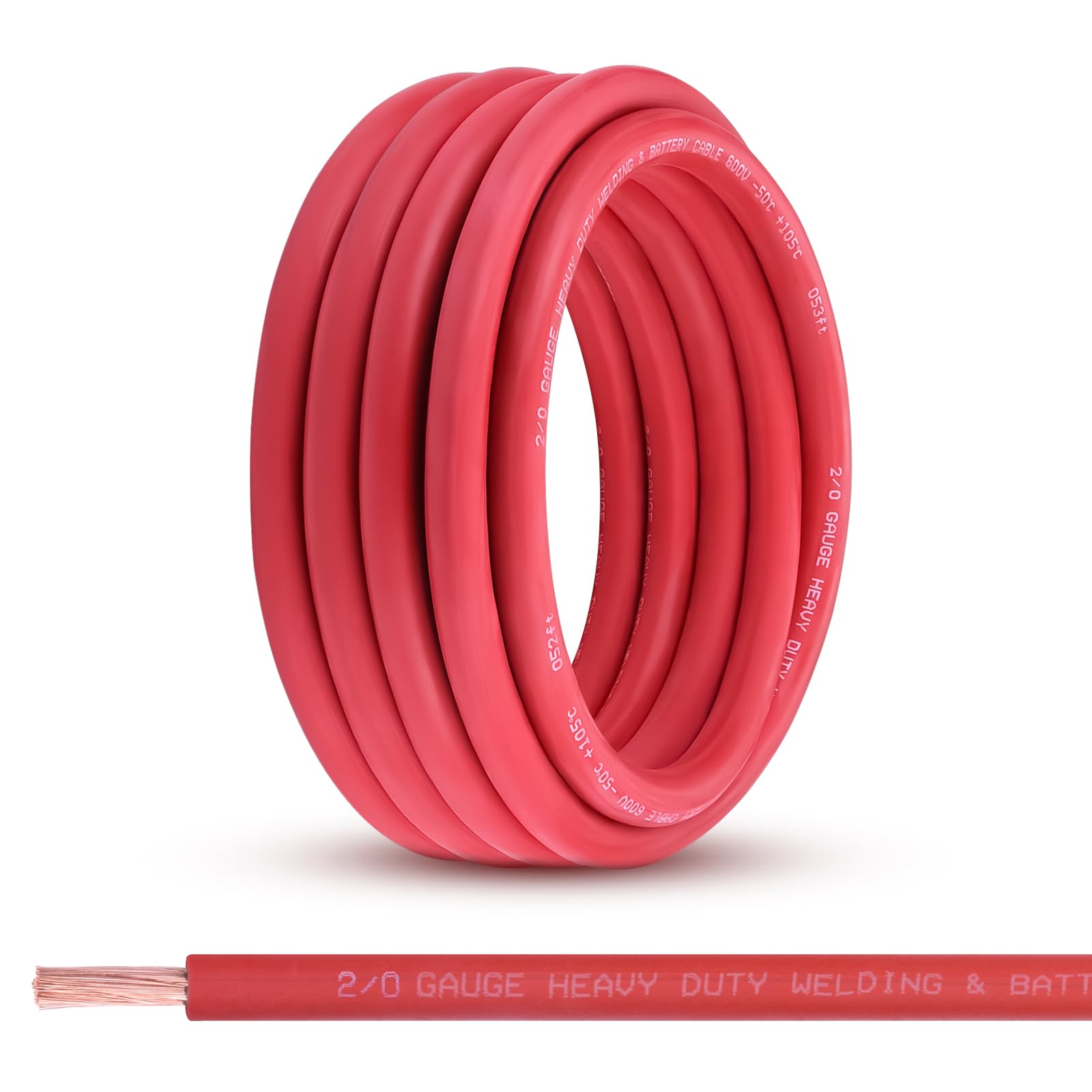 2/0 Gauge Battery Cable, 25FT Red 2/0 AWG Pure Copper Wire Welding Cable, for Automotive, Battery, Solar and Generator, Standard USA OFC Wire