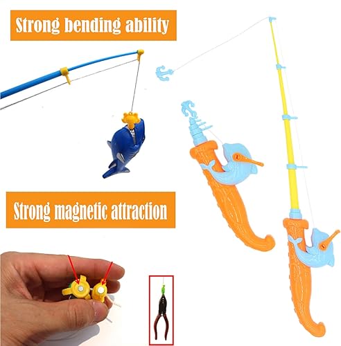 Miniatura 5 de Timisea 6 piezas de caña de pescar juguete de piscina, juego de pesca magnético para niños pequeños, juguete de baño para bebés, juguetes de