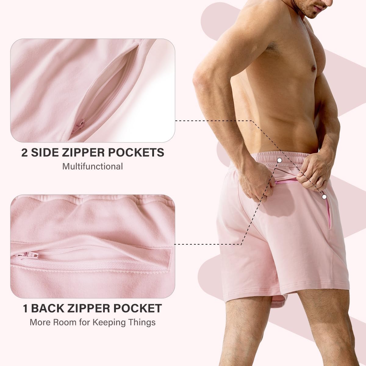 Arjen Kroos Men Sweat Cotton Shorts with Zipper Pockets 5 Inch Athletic Gym Stretch Workout Short - Image 4