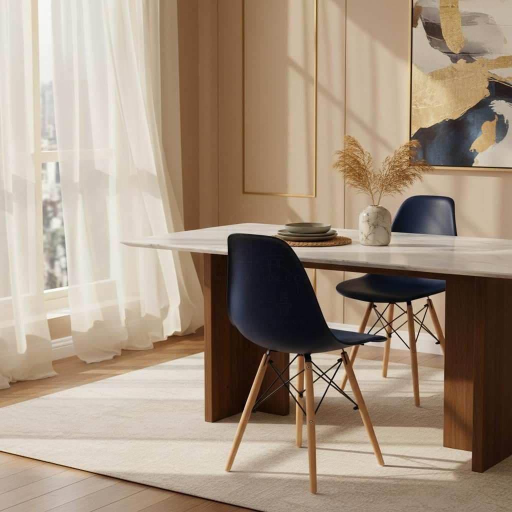 Pack 4 sillas de Comedor Modernas, Estilo nórdico, Asiento de plástico y Patas de Madera, sillas para Cocina y salón (Zafiro)