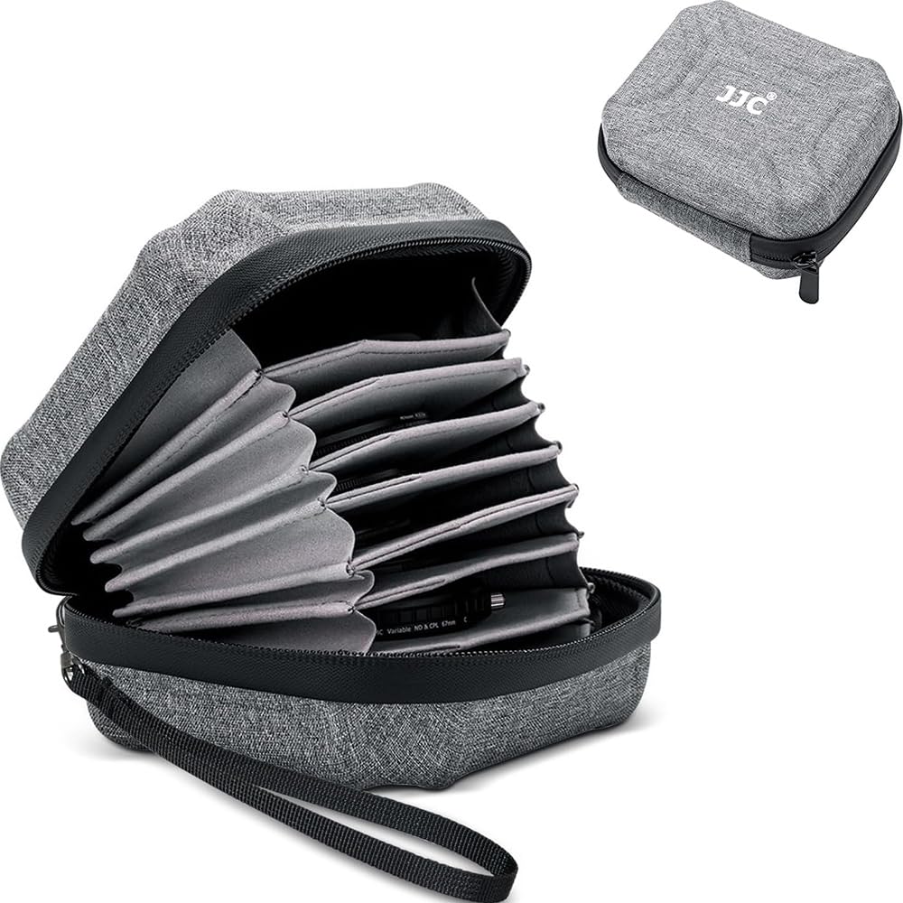 JJC Custodia per filtro per obiettivo fotocamera resistente all'acqua per 10 filtri tondi diametro fino a 95 mm - Fodera Tasche filtro Custodia per il trasporto Scatola con un panno in microfibra