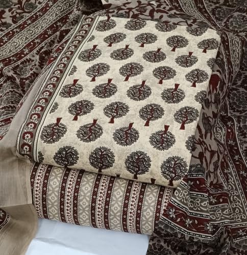 Image of DRAVINAM Trends Women's Premium Cambric Cotton Jaipuri Printed Unstitched Salwar Suit Dress Material with Mulmul Cotton Dupatta