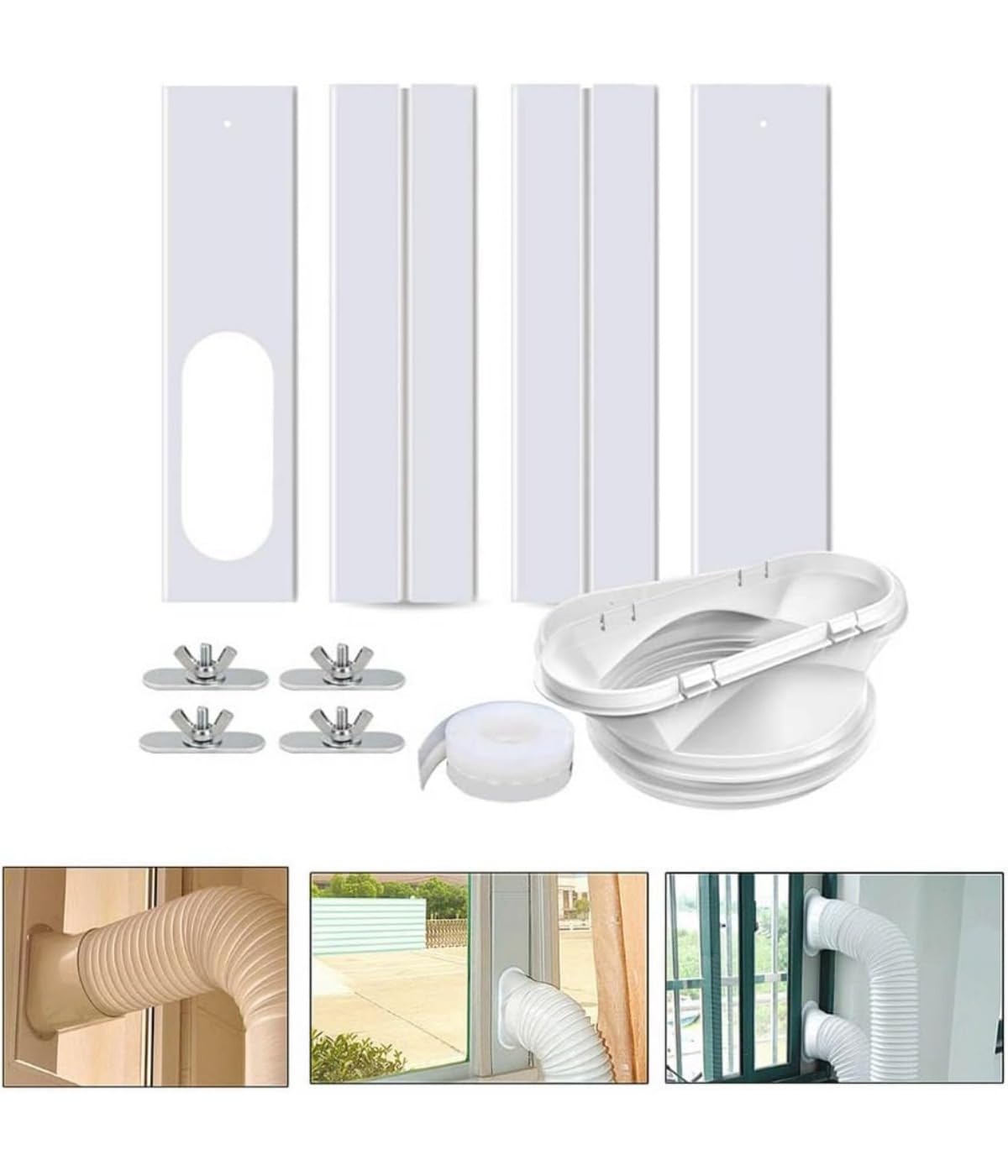 Klimaanlagen-Fenster-Set, Fensterdichtungsset für mobile Klimaanlagen, Klimaanlage Baffle Kit, verstellbares, für Schiebefenster, Weiß, 1 Stück
