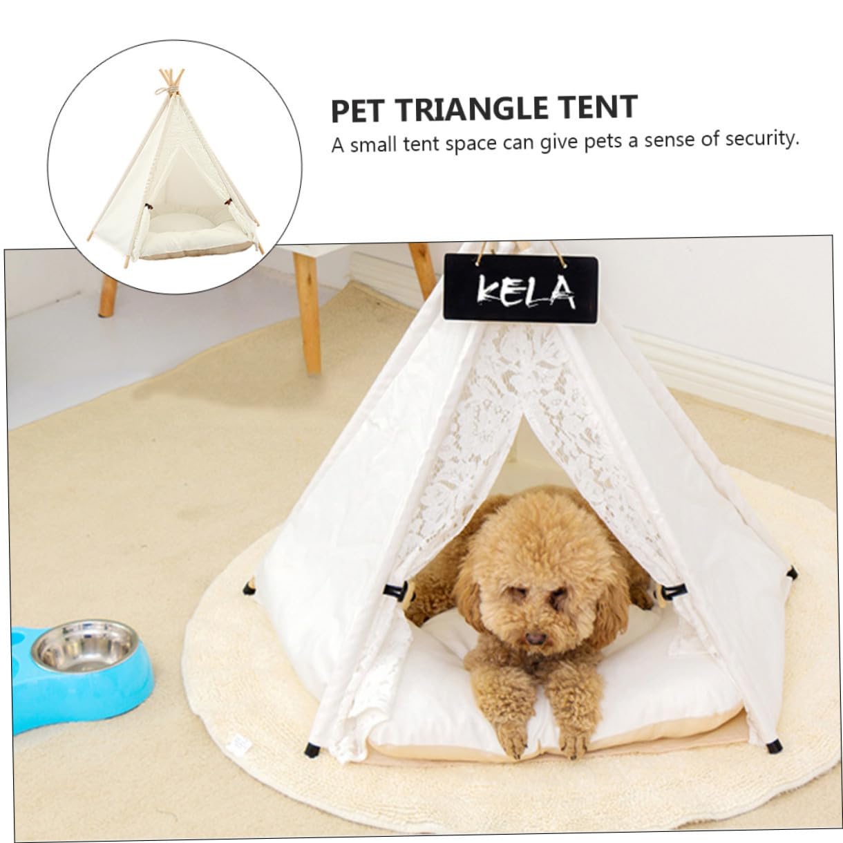 Niche pour Chien Pliable en Toile Coussin Amovible, Tente Triangulaire en Toile Lavable de Taille Moyenne, Abri Confortable et Portable pour Petits Chiens et Chiots