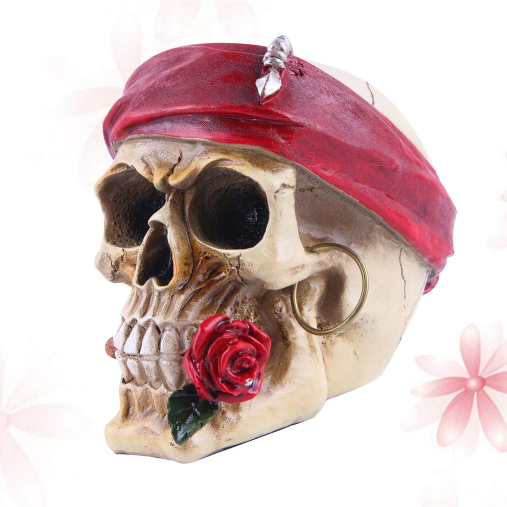 Simulation Skull Props Model Resin Pirate Skull Statue Haunted House Props Collectible Skull Desktop Figurine Pirate Skull Ornament for Halloween Decorative