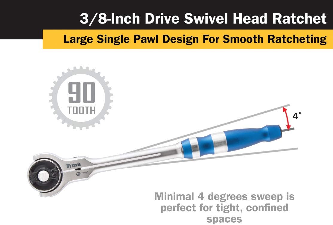 Titan 12168 3/8-Inch Drive x 10-Inch 90-Tooth Swivel Head Ratchet