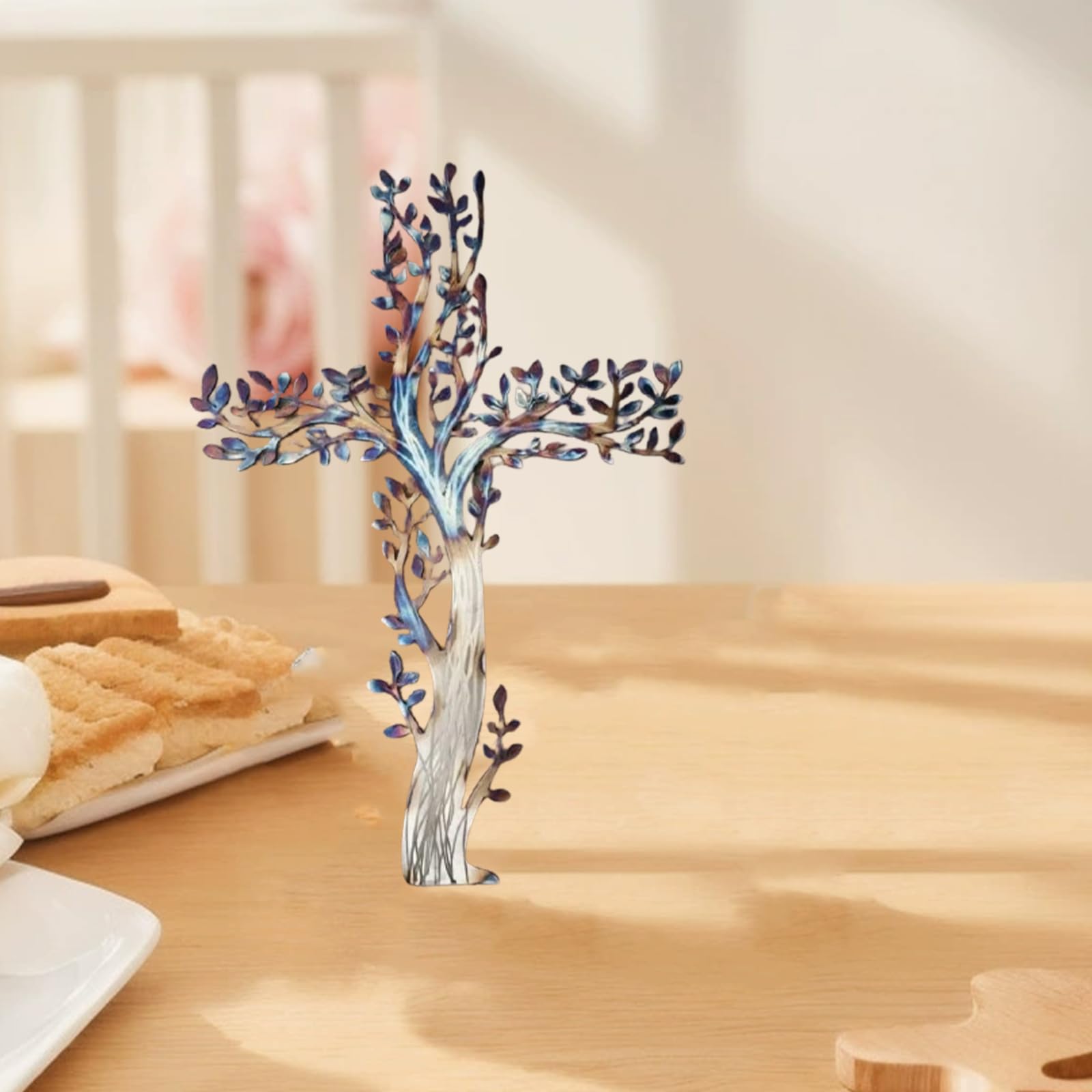 FXiaoy Cruz de la vida, cruz de metal para colgar en la pared, decoración del árbol de la vida para sala de estar