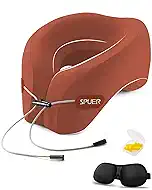 Travel Pillow – Neck Pillow Airplane, Airplane Travel Accessories with Eye Mask, Earplugs, Ergonomic Memory Foam Neck Pillow for Sleeping, Flights, Cars, Office (Rust Brown)