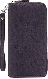 Bunte Welt GELDBÖRSE/Geldbeutel FÜR Damen, Gross VIELE FÄCHER, MIT Reissverschluss, VEGAN, VEGANES Leder, Kork, Schwarz, Vintage