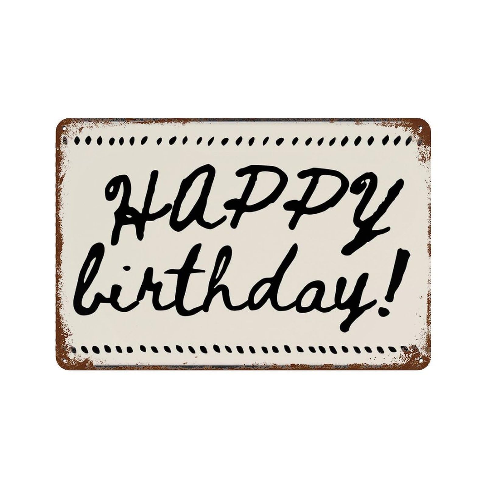 xiaoxiaoshen Vintage Happy Birthday Handwritten Wall Art, Neutral Wall Decor Art Metal Tin Poster Modern Home Decor Art Home Bar Shop Decorations Vintage Sign 20x30cm