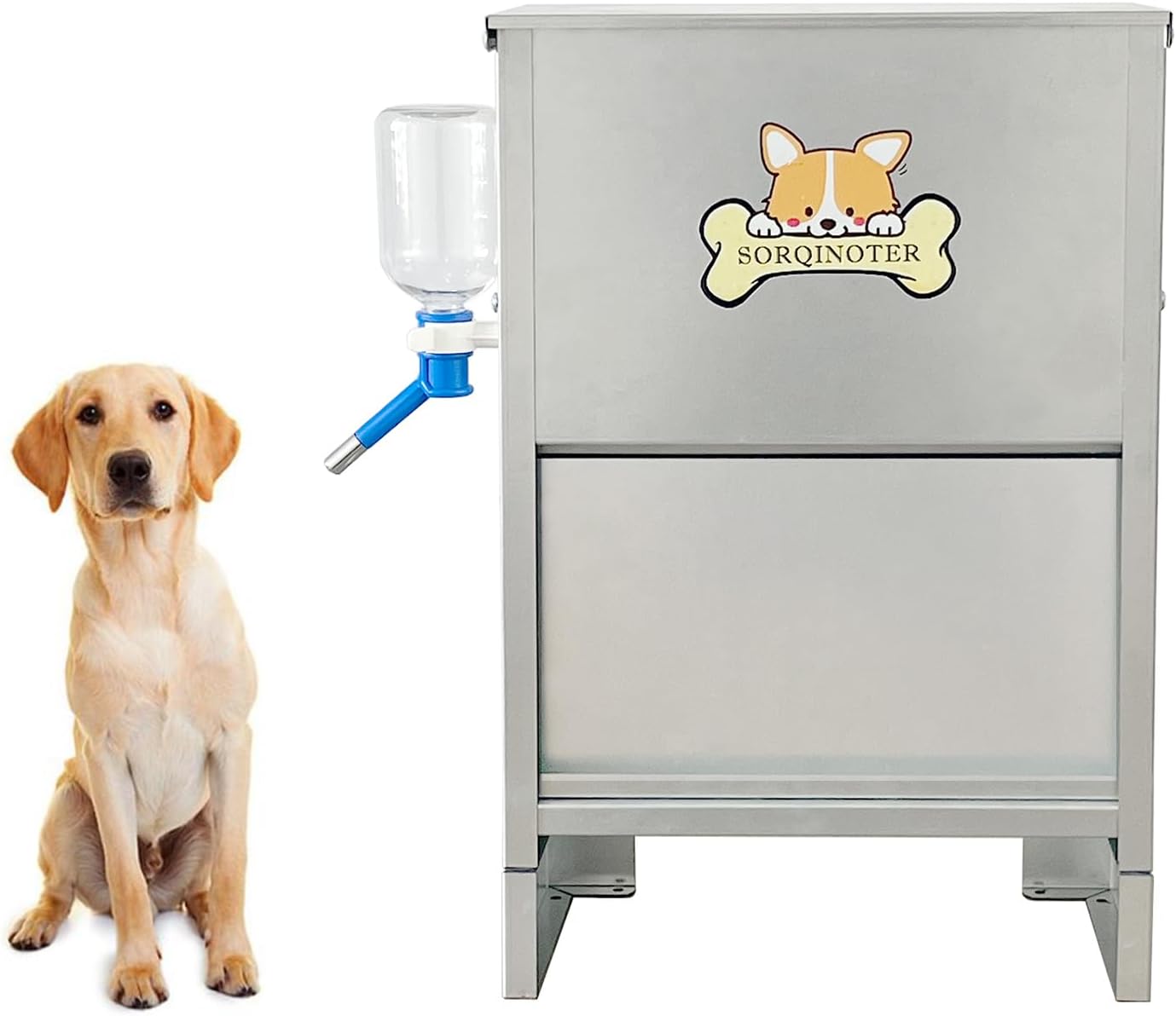 25 Lb Gravity Dog Feeder With Wheels - Galvanized Outdoor Self-Feeder For Large Breed Dogs