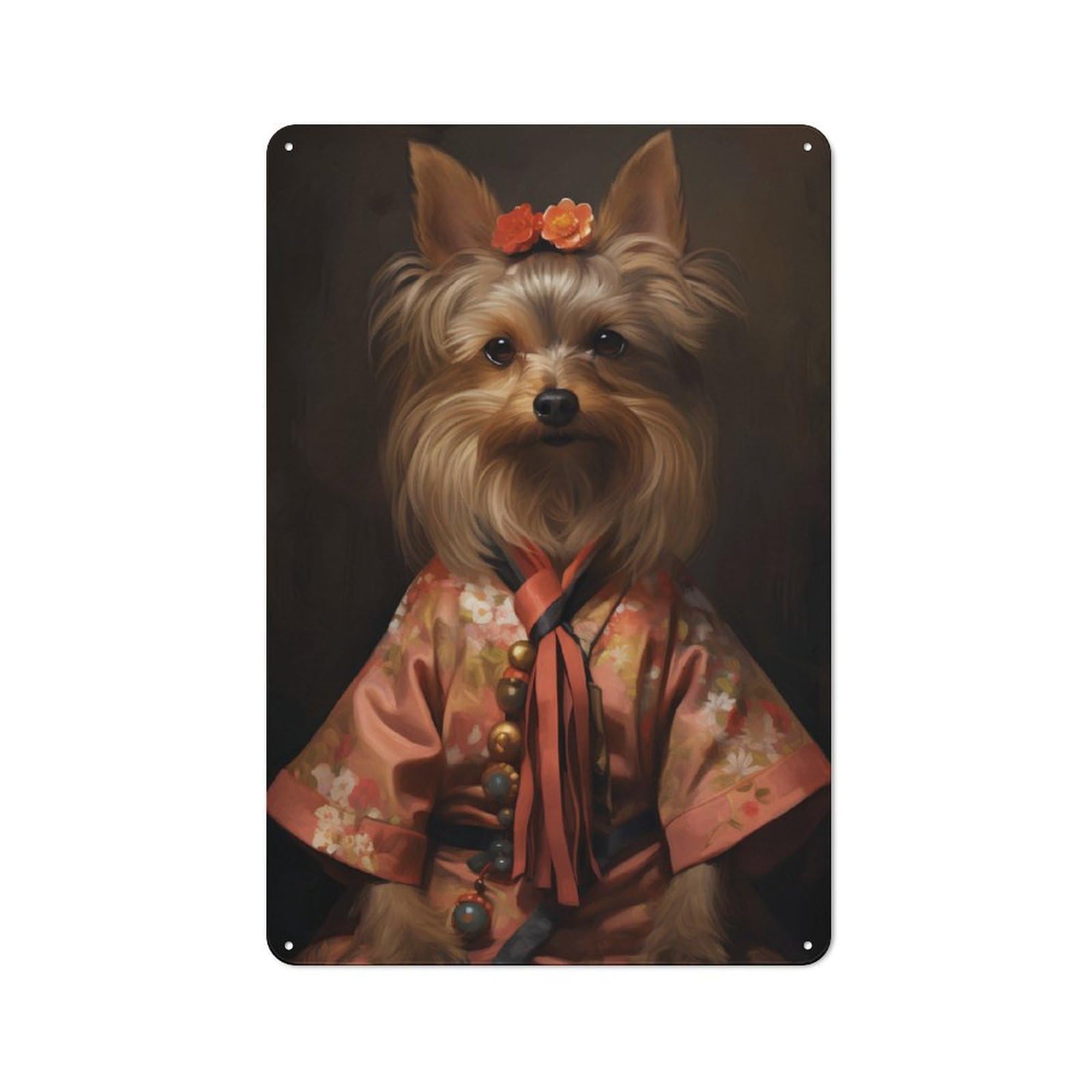 Junmoney Yorkshire Dog In Kimono Retro Metal Wall Sign 30X20cm With For Pub Or Café, A Housewarming Gift For Hospitality Wall Decor Collectors