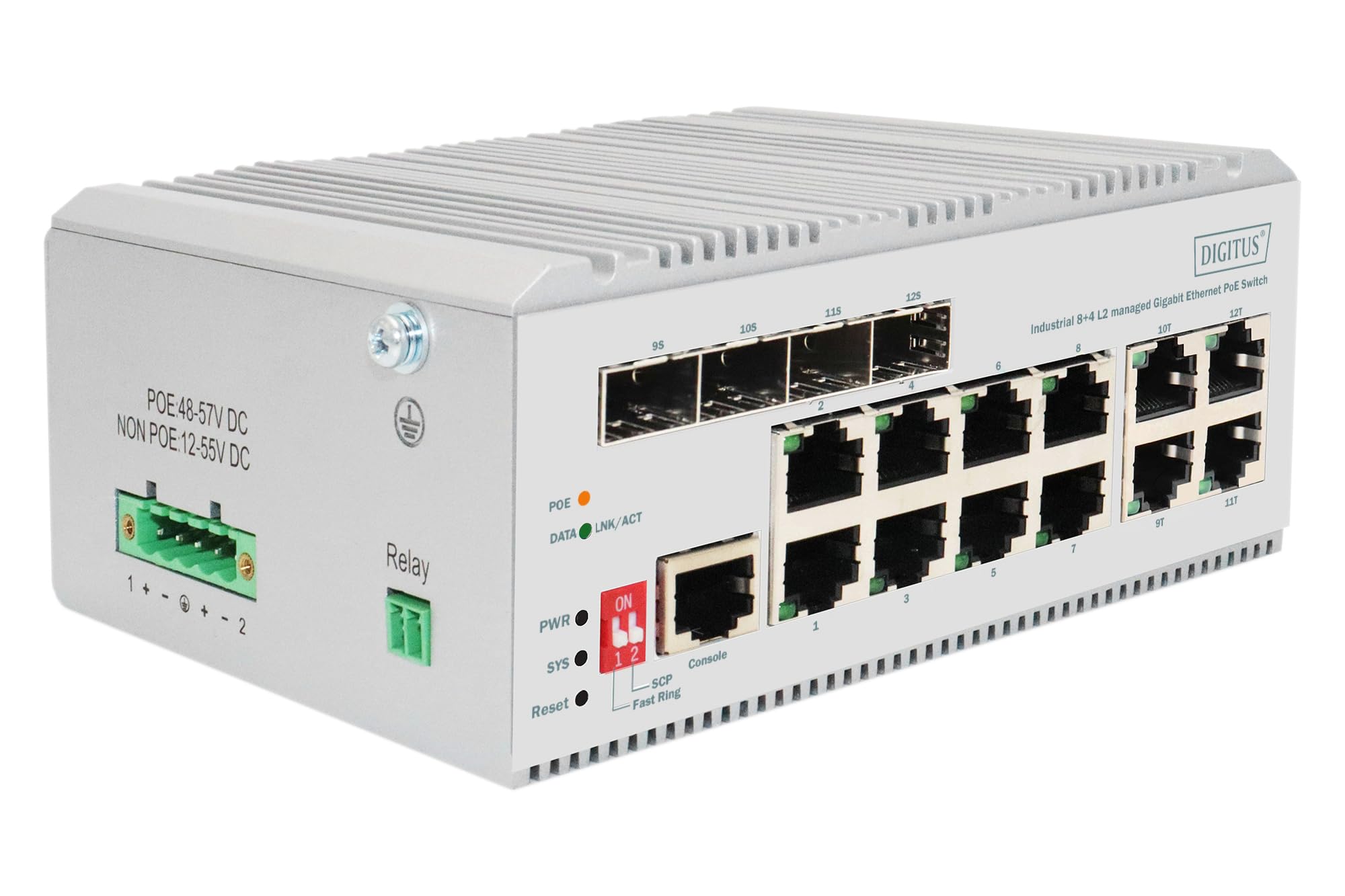 DIGITUS 8 Port Gigabit Ethernet Netzwerk PoE Switch Industrial L2 managed 4 SFP Uplink