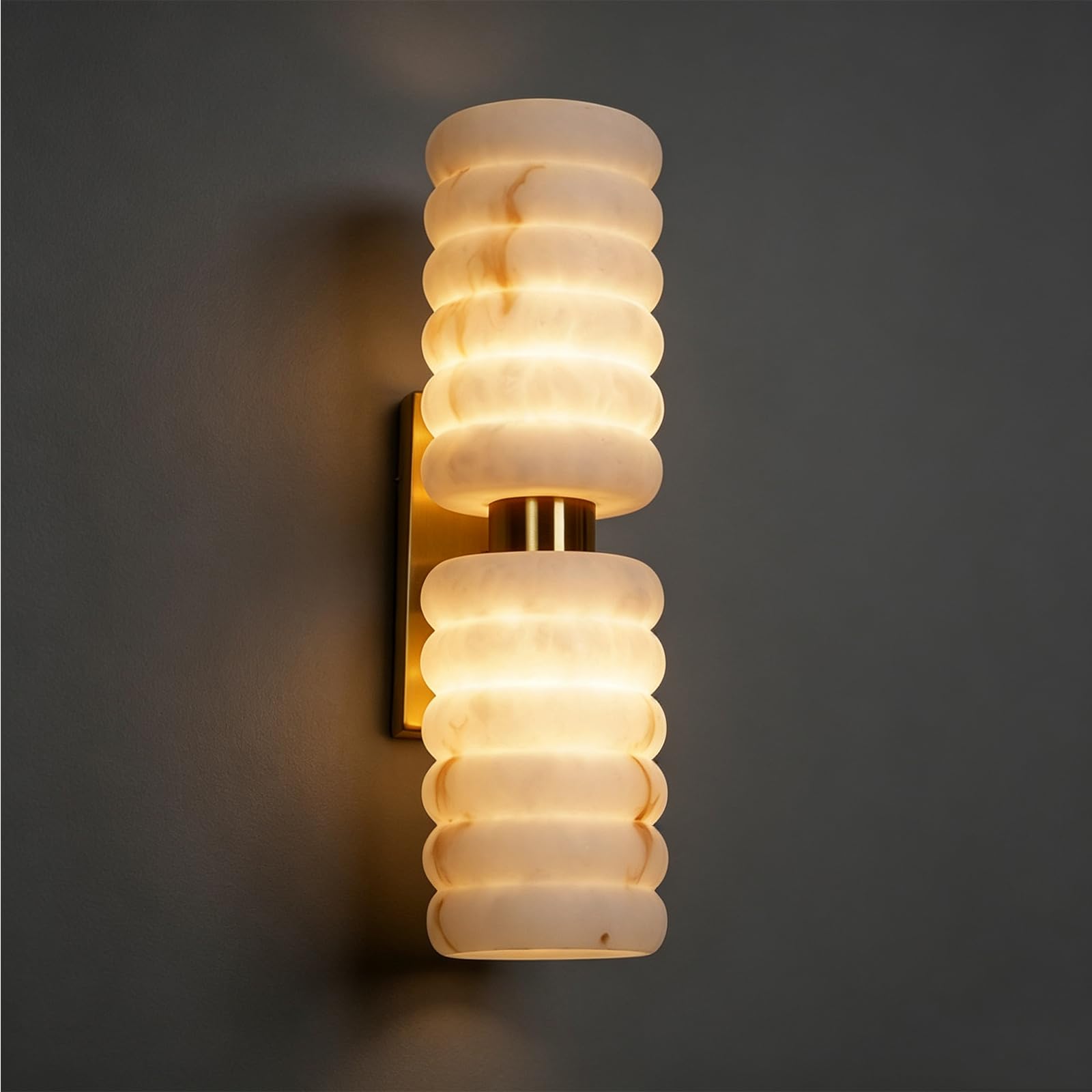 Kikioo Luxury Natural Alabaster Brass Wall Sconce -G9*2 for Bedroom Bathroom Stair