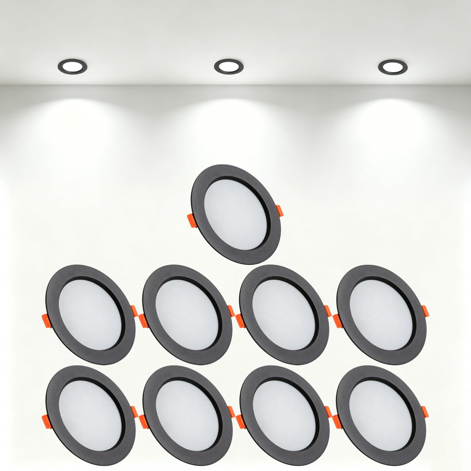 VOGHMOLD 21W Ultra Slim LED Downlight Recessed Ceiling Light 6 inch, 6000K Spot Lights Black Aluminum Trim, Cut Φ160-170mm, AC110-240V Panel Lighting for Office Hallway Closet, 9 Pack