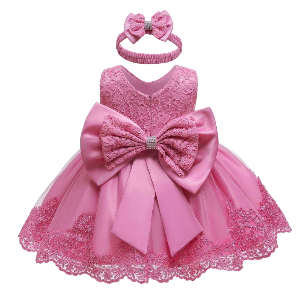 Vestido formal para bebé niña pequeña bordado de encaje con gorro, 0-24 meses, rosado grisáceo, 18-24 Months