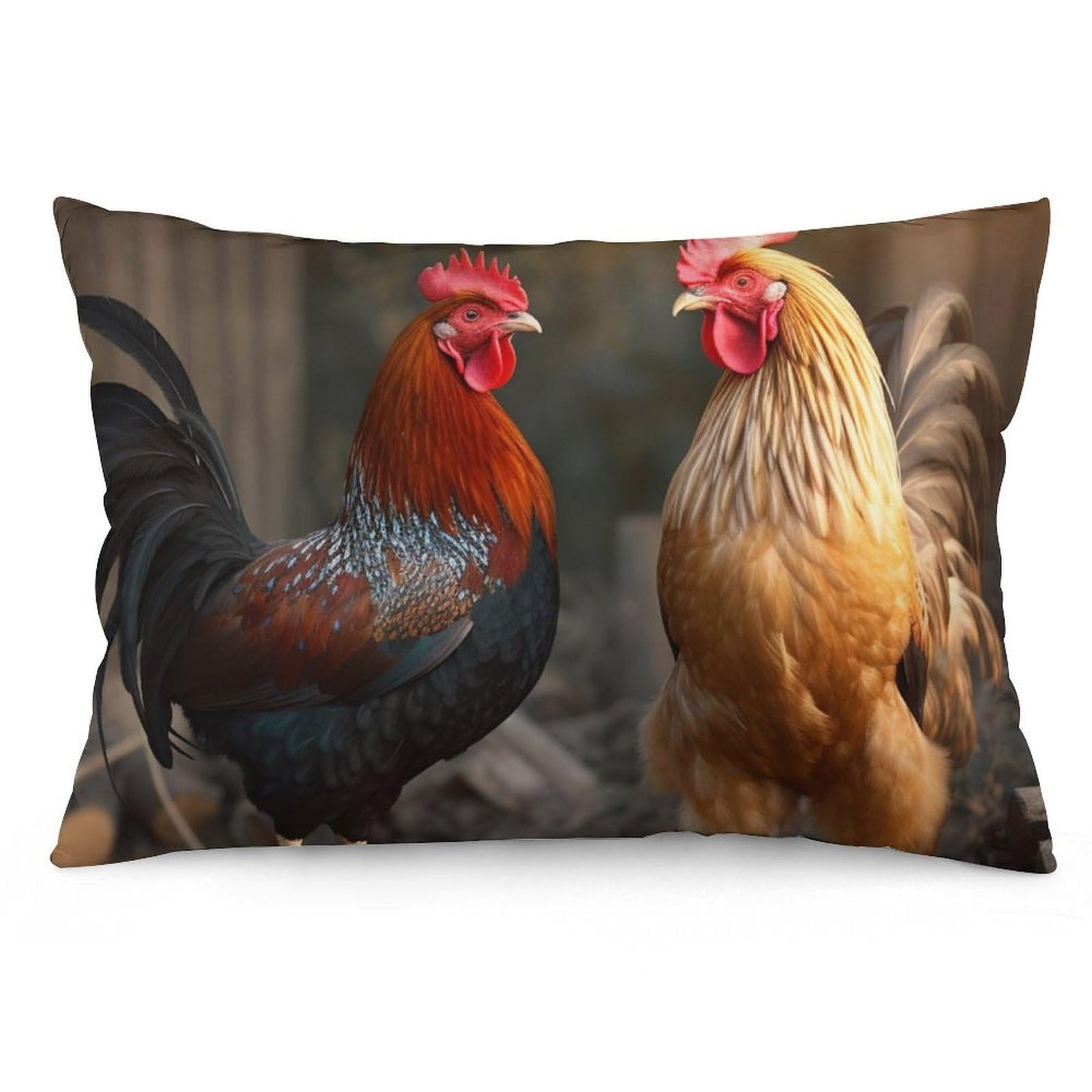 Velvet Pillowcases Standard Size 12 "x20, Ultra Soft Breathable Pillow Cases for Bed, Luxury Cozy Fuzzy Pillow Shams, Lumbar Pillow Cover, Rooster and Chicken Cushion Case Home Decor