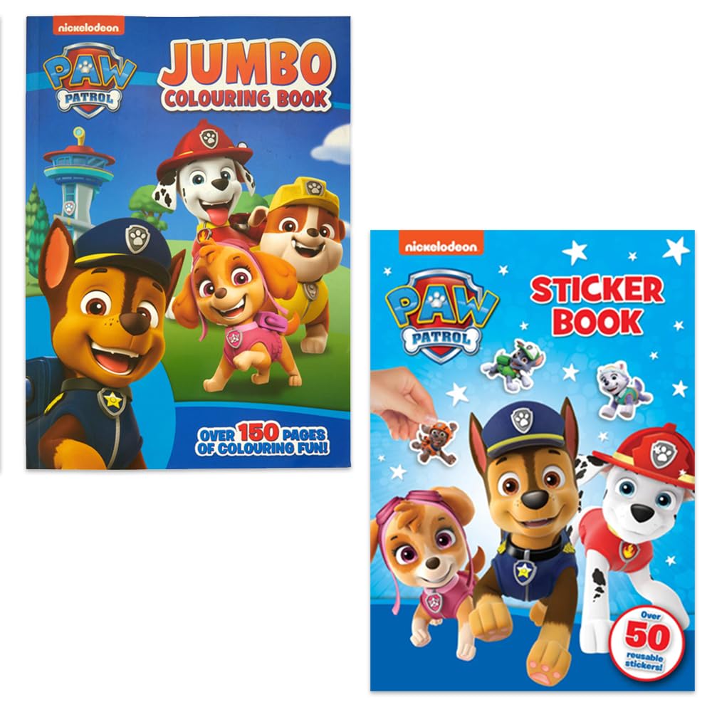 The Rangery Paw Patrol Colouring and Sticker Set, Includes Jumbo Colouring Book and Sticker Book, 2-in-1 Mess Free Creative Craft Gifts for Kids, Ages 3 Year+