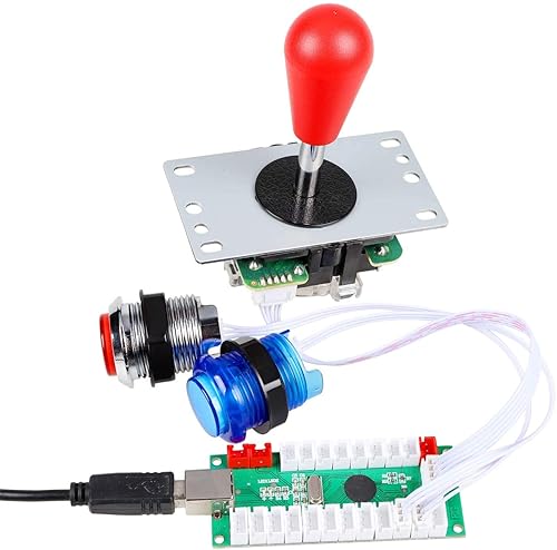 Vista 6 de EG STARTS 2 Player Arcade Game DIY Kits Part 2 Ellipse Oval Bat Joystick Handles + 20 LED lit Arcade Buttons Green & Blue Kits