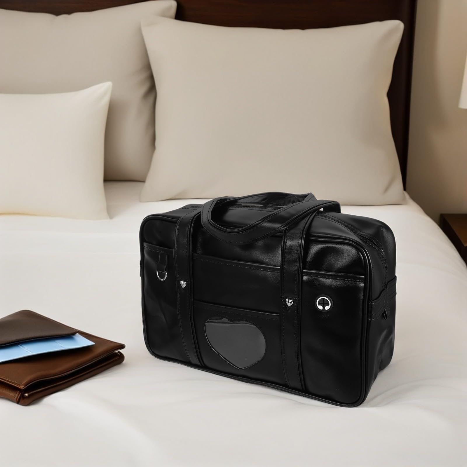 Borsa Porta Laptop Donna Cuore in Pu Grande Capacità Tracolla Comoda Stile Giapponese per Lavoro e Scuola