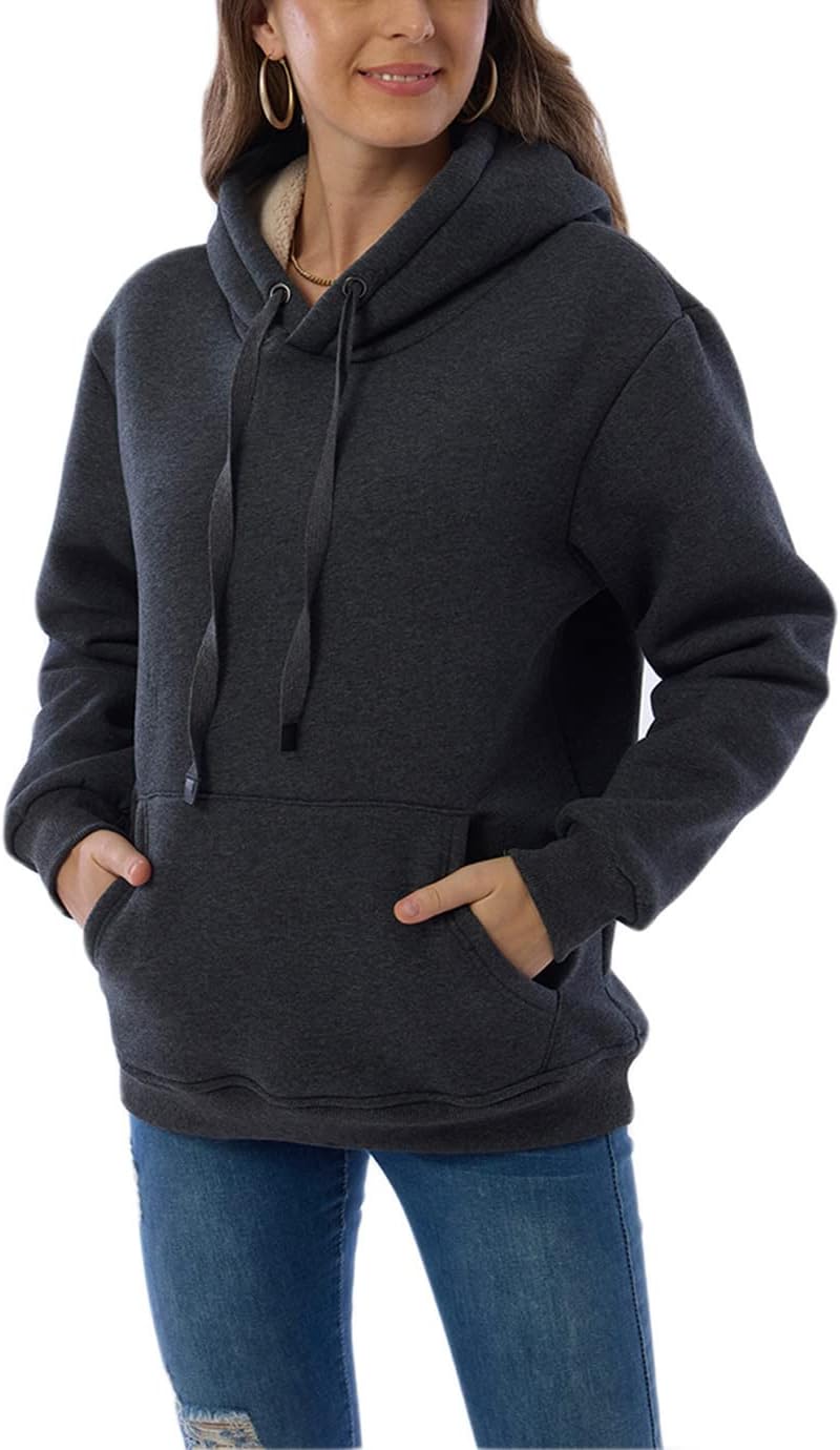 Womens Hooded Sweatshirt Fleece Sherpa Lined Hoodies Winter Causal Loose Fit Pullover - Image 3