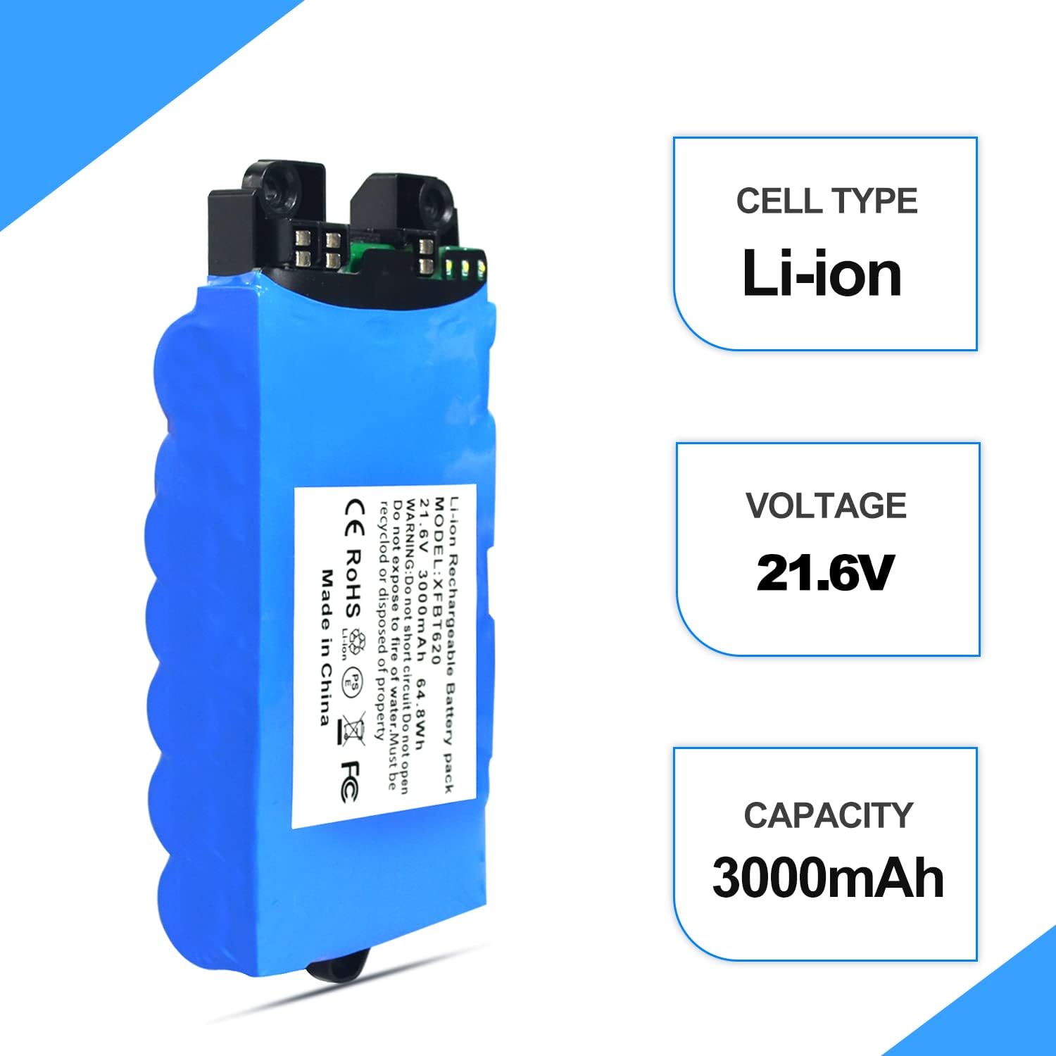 3000mAh Replacement Lithium-Ion Battery for Shark XFBT620 Battery, Compatible with Shark IX140 IX141 IX142 IZ140 IZ140C IZ141C IZ142 UZ145 Cordless Vacuum Cleaners