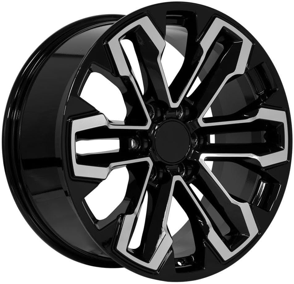 OE Wheels CV69 20 Inch Rims and Tires Fit Silverado 1500 Style 6x139.7 20x9 Gloss Black Machined - Hollander 5905 - TS-37 AT 275/55-20 (Set of 4)