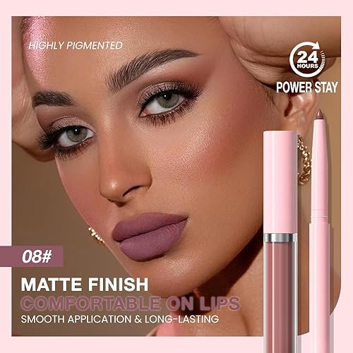 Miniatura 24 de evpct 1 lápiz delineador de labios retráctil y 1 juego de maquillaje de brillo de labios para dar forma y esculpir labios, morado ciruela, de larga
