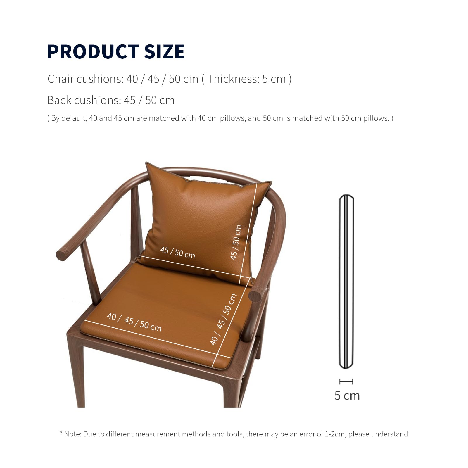 Lot de 2 coussins de chaise de jardin imperméables, rehausseurs avec dossier pour personnes âgées, 50 x 50 x 5 cm, confortables pour fauteuils et meubles d'extérieur