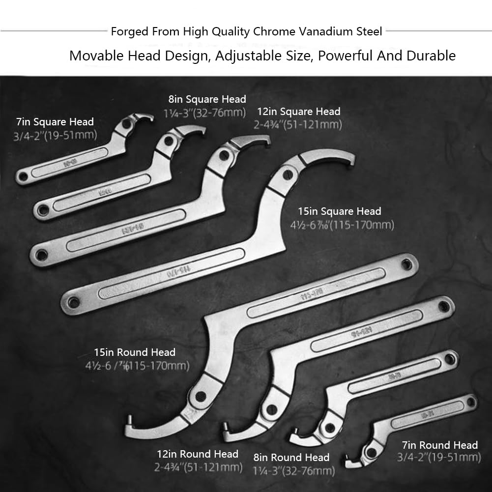 4 Piezas Llave Juego De Llaves, Ajustable Alfiler C Llave De Gancho Herramienta Llave, Métrica Juego De Llaves Para Apretar Tuercas Y Rodamientos, Round Head