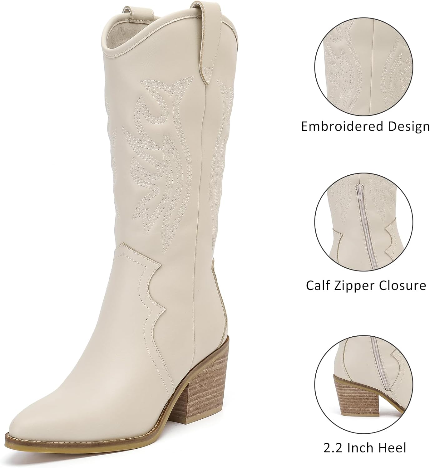 Mid Calf Boots for Women Flat Casual Round Toe Fashion Calf High Boot Buckle Dressy Fall and Winter Low Heeled Womens Boots. - Image 5