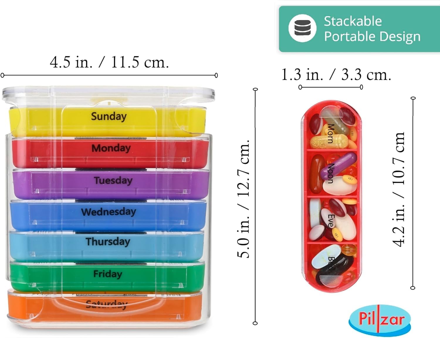 INKULTURE 7 Day Pill Box Organizer, Hard Case with Embedded Magnet, 7 Stackable Trays, Perfect for Travel and Home Use | Multicolor | 01 Pcs - Image 2 thumbnail