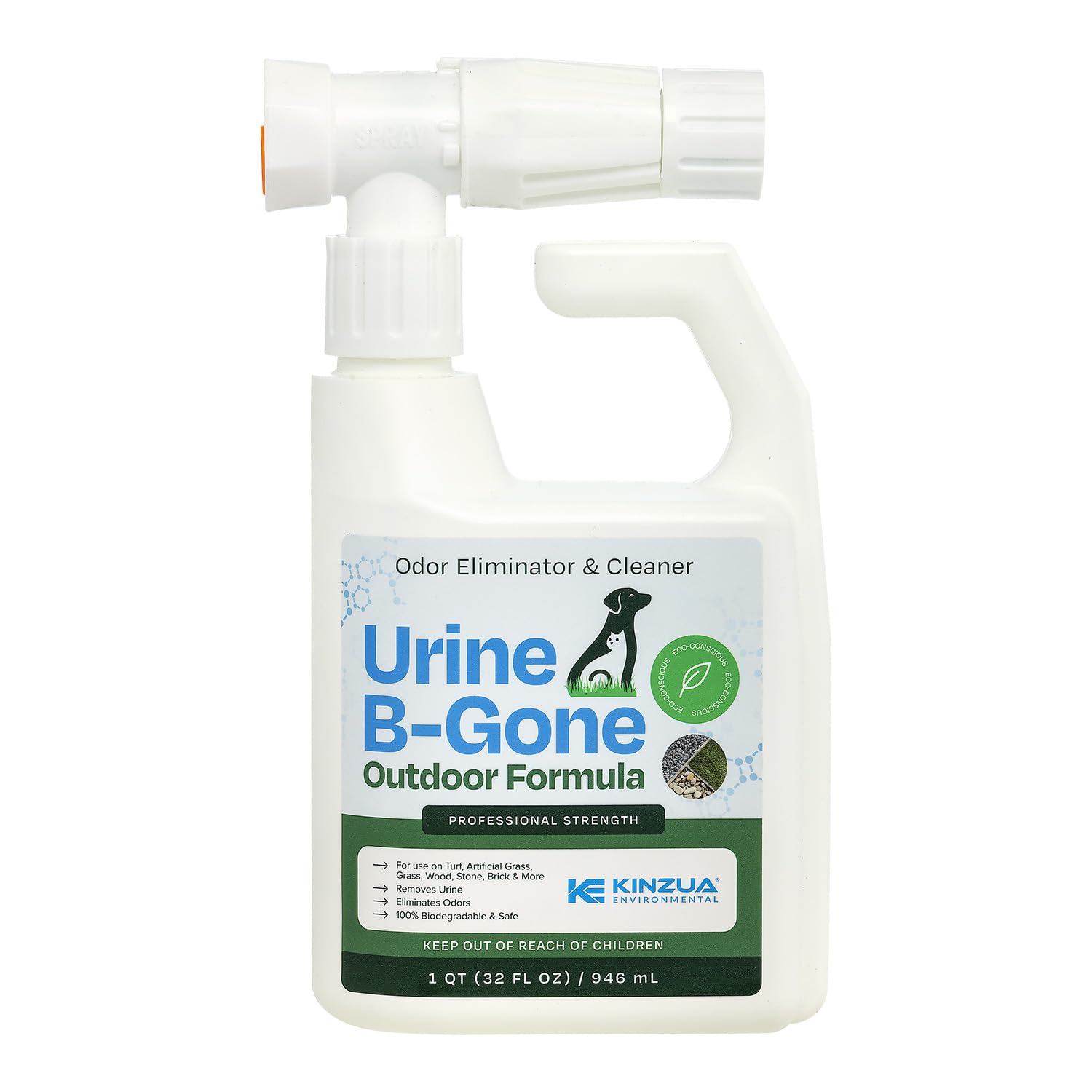 KINZUA ENVIRONMENTAL Urine B-Gone OD Professional Pet Urine Enzyme Cleaner, Pet Yard Odor Eliminator for Artificial Grass, Concrete & More, 32 fl oz