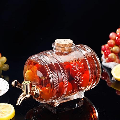 Miniatura 5 de Dispensador de bebidas de barril de vidrio de 1 litro con espita y soporte Dispensador de bebidas frías Dispensador de barril de vino (plata)