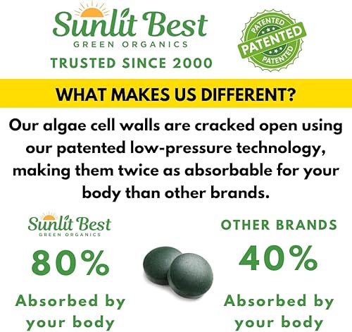 Miniatura 4 de Sunlit - Tabletas orgánicas de Chlorella para limpiador natural y de cuerpo completo, 500 unidades, suplemento que apoya la salud intestinal, el