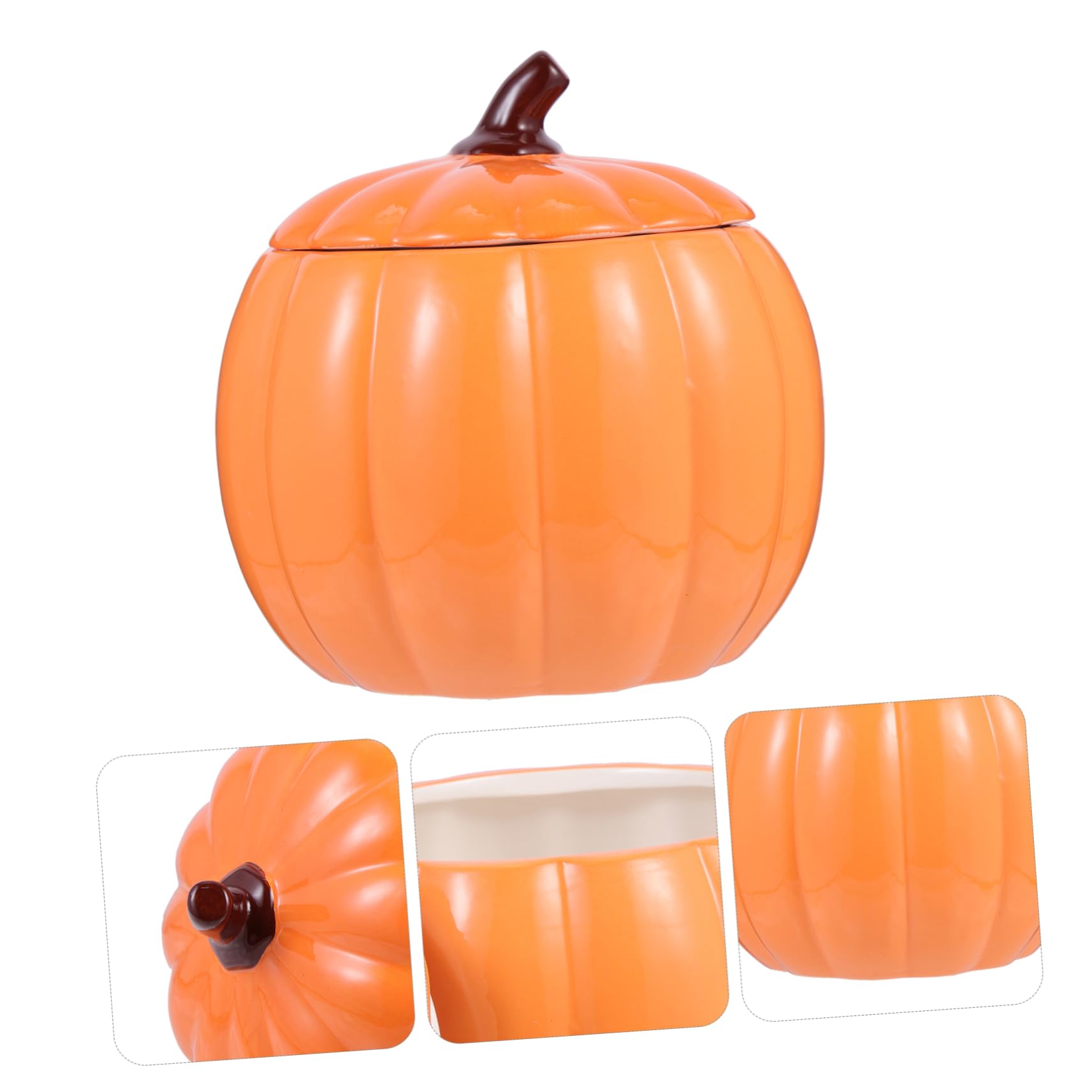 LIFKOME Tazza Forma di Zucca in Ceramica Barattolo per Zuppa di Halloween Contenitore di Zucca per Festa del Raccolto Ciotola Coperchio per Cibo