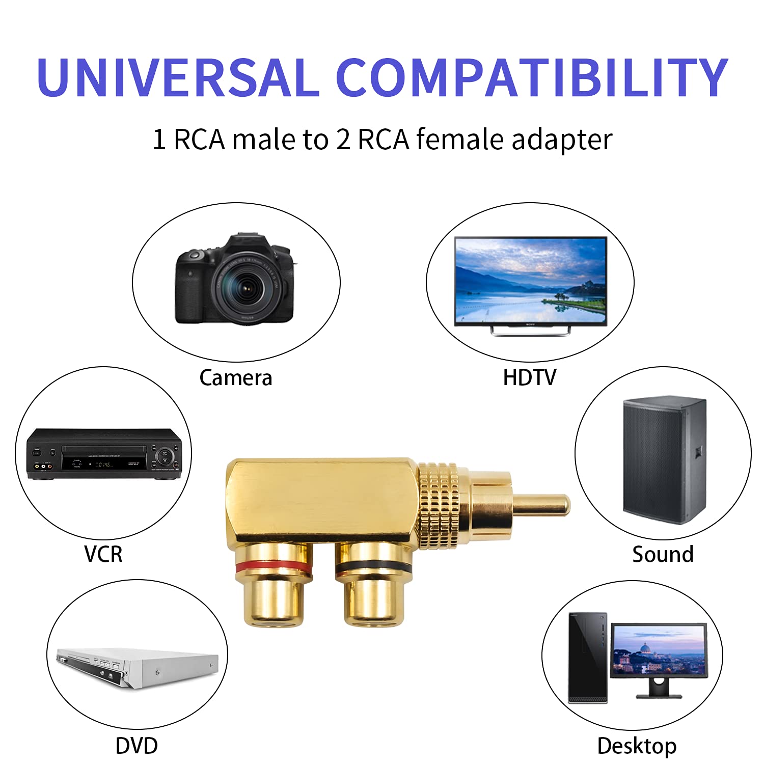 Adaptateur RCA Euroharry - Y-Splitter 90° Or Pour Audio Vidéo - 2 Pack