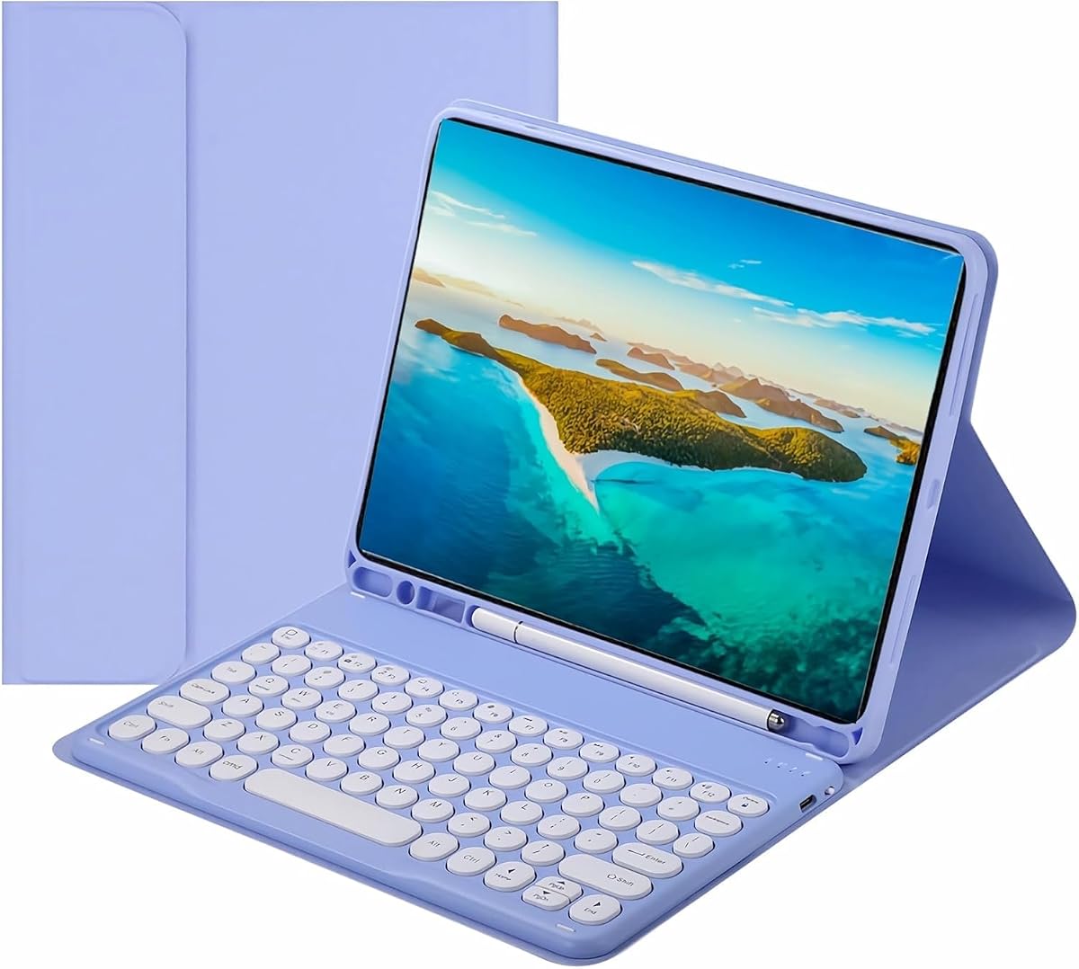 Keyboard Case for Amazon Kindle Fire HD 10&10 Plus (2021&2023) 10.1 inch with Pen Slot, Slim Round Key Cute Candy Color Magnetic Detachable Keyboard,Purple