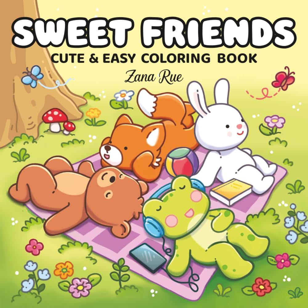 Sweet Friends: Coloring Book for Adults and Teens Featuring Adorable Animal Characters in Cute Cozy Moments for Relaxation