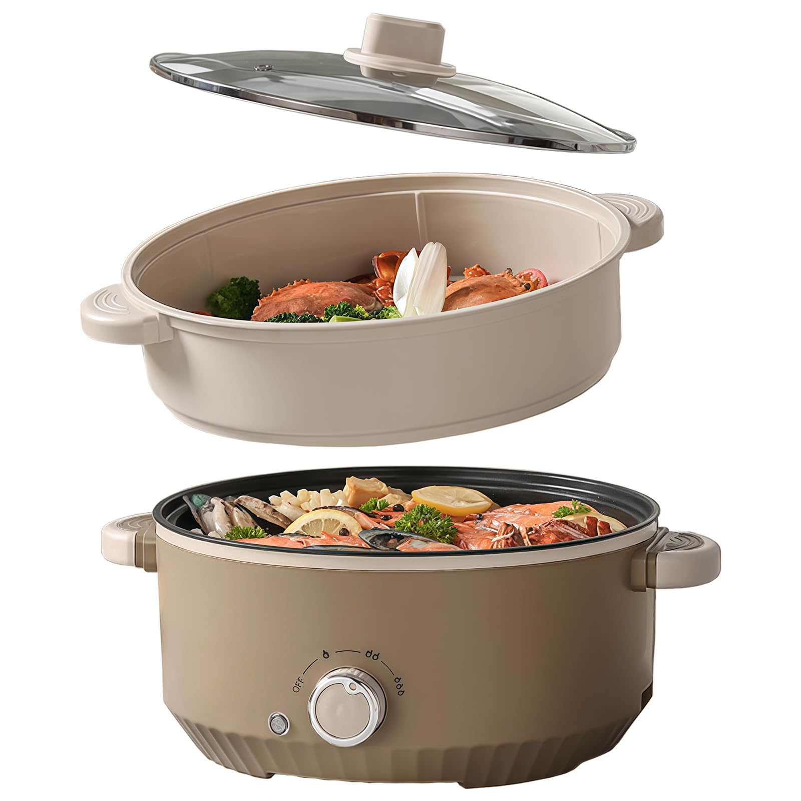 Hot Pot Électrique 4,6 L 1000W Portable Marmite Électrique Multifonctionnel 3 Niveaux