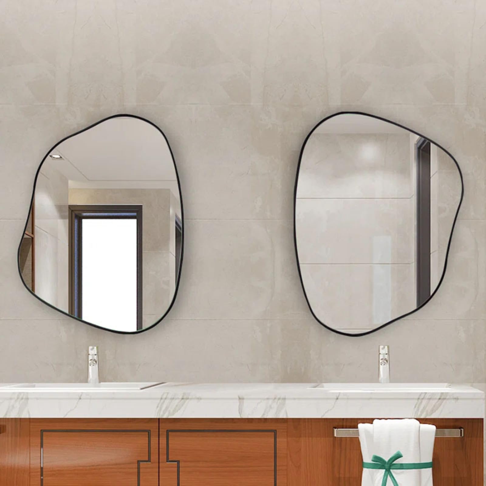 Specchio Espejo Irregular de Forma nórdica, Espejo de baño sencillo, Espejo de tocador de pared, Espejo Decorativo de pared de celebridades en línea, Negro, 60 * 80