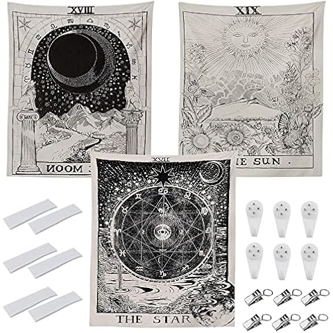 ComPDCVD Pack of 3 Tarot Tapestry The Sun The Moon The Star Tarot Card Tapestry Medieval Europe Divination Tapestry Wall Hanging Mysterious Tapestries for Home Decoration - 42cm x 53cm Cover