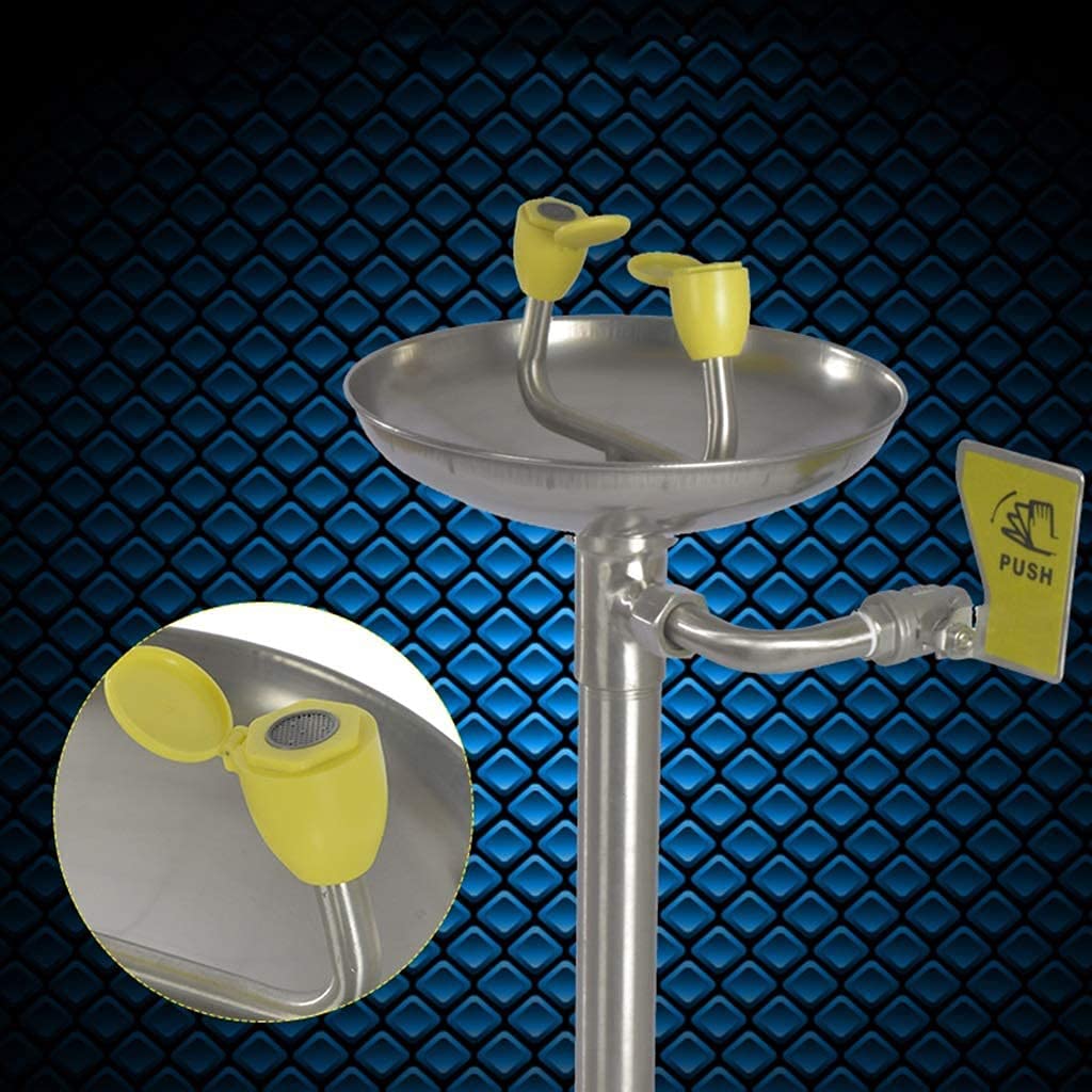 Lavaojos Vertical de Acero Inoxidable Sistema de Ducha lavaojos de Emergencia con función anticongelante Fácil instalación, lavaojos de Doble Puerto