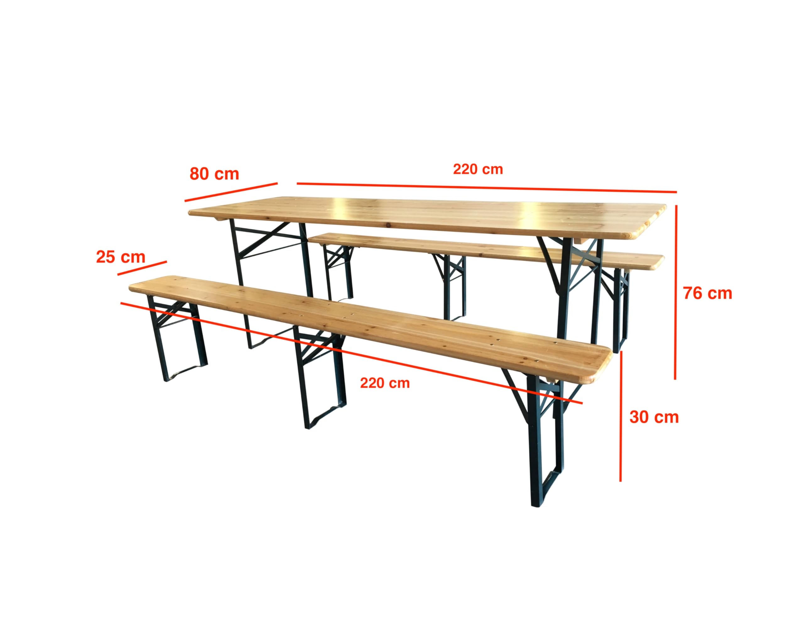 Set Birreria Tavolo + 2 Panche in Legno Naturale Richiudibile Salvaspazio 80x220 cm