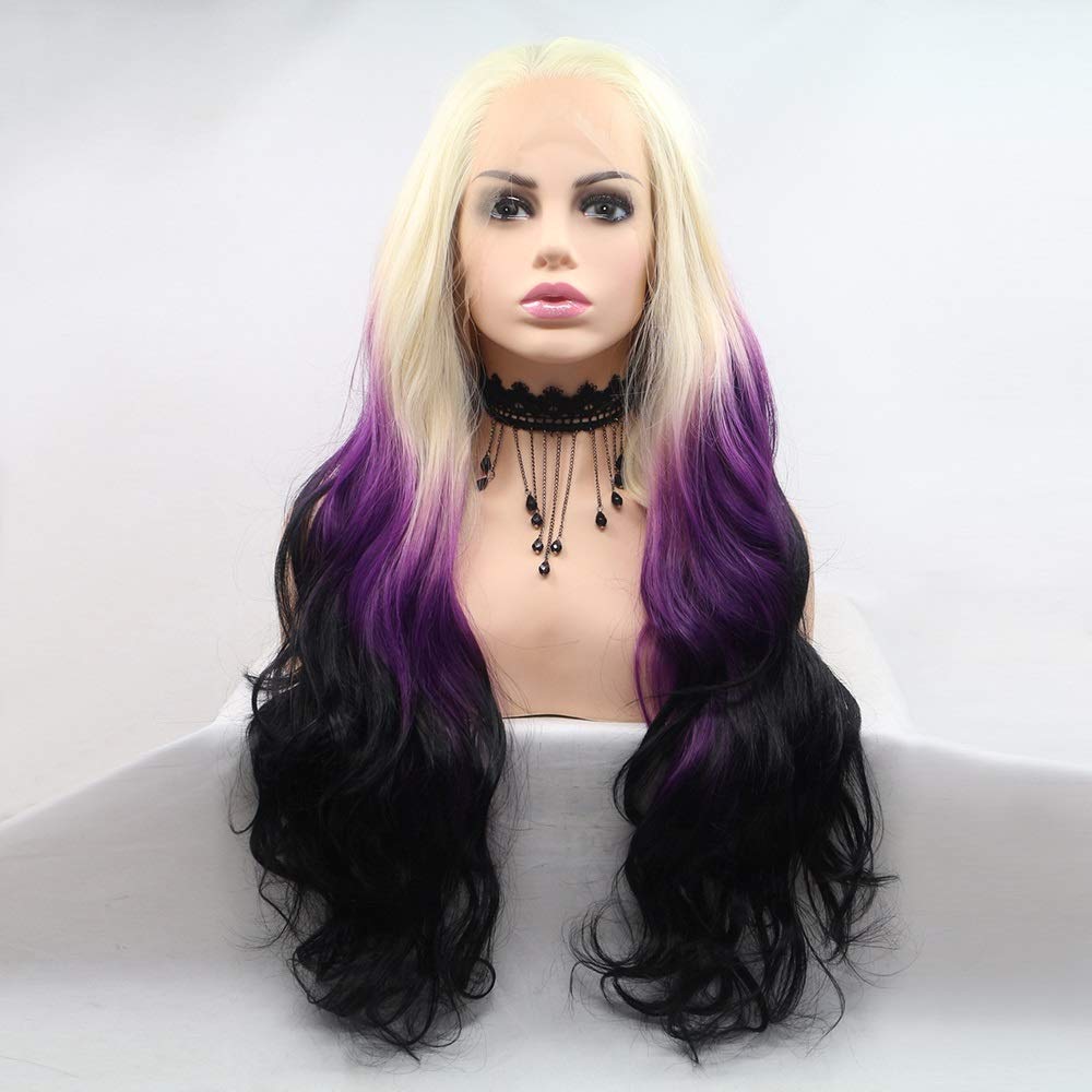 Qingbaotong Wigs European and Wigs, Chemical Fiber, Front Lace, Wig, Gradient, Large Wave, Long Curly Hair
