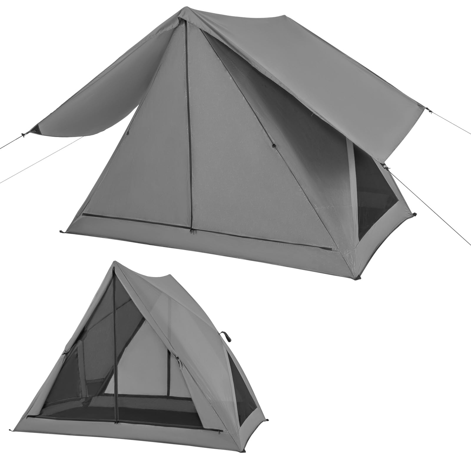COSTWAY Tenda da Campeggio Zaino in Spalla 2-3 posti, Tenda Ultraleggera Impermeabile, Baldacchino a Igloo e Anti UV 3 Stagioni o Facile da Installare e imballare, 225 x 145 x 161 cm, grigio