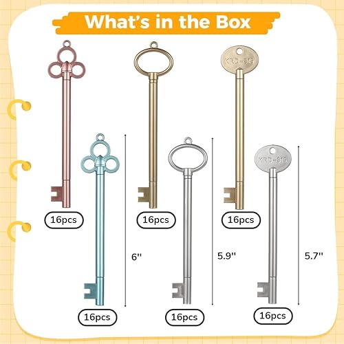 Miniatura 5 de Juego de 96 bolígrafos vintage en forma de llave, diseño retro con tinta negra fina para oficina y escuela, bolígrafos de escritura suave